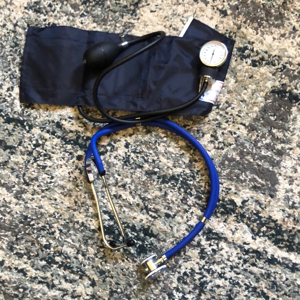 Stethoscope with blood pressure sleeve! Brand new, never been used.